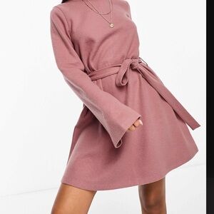 NWOT ASOS Design Soft Pink Mauve Tie Waist Long Sleeve Dress